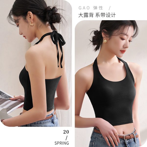 Halterneck camisoles, women's belts, chest pads, short summer wear, retro Hong Kong-style beautiful back underwear, red base top