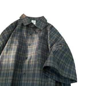 Plaid short-sleeved shirt men's summer trendy brand ins Japanese retro lazy casual shirt cleanfit jacket
