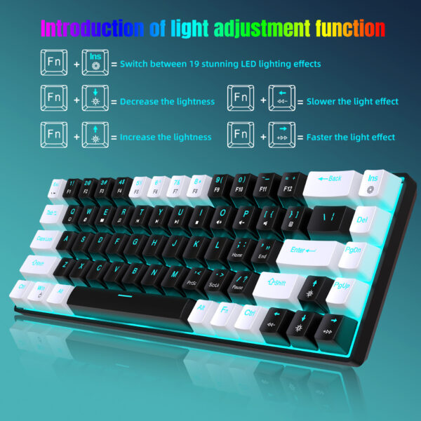 New 68 key wired mechanical gaming keyboard hot swap blue switch engineering two-color injection keycaps ice blue light - Image 3