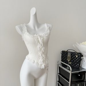 Lace sleeveless vest women's summer new pure lust knit sweater top layer