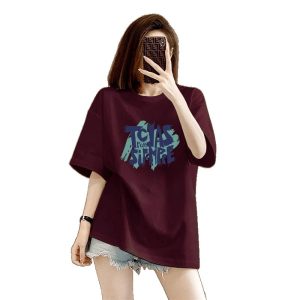 Fashion trend plus-size short-sleeved T-shirt women's summer 2025 new loose slimming versatile printed mid-length top