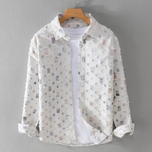 MRMING design sense plaid ripped print stitching long sleeve shirt cutout trend cotton shirt jacket men's trend