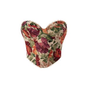 Cross-border foreign trade Street retro jacquard wrap corsage lace tie French niche herbone corset waist slim vest