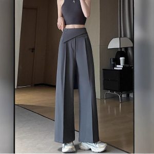 2025 spring/summer new irregular suit pants women's high-waisted wide-leg pants straight-leg casual loose floor-length trousers