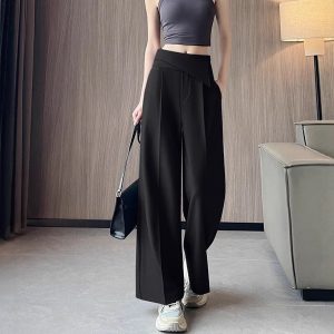 2025 spring/summer new irregular suit pants women's high-waisted wide-leg pants straight-leg casual loose floor-length trousers