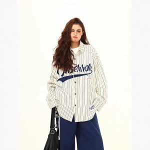 American retro niche vertical stripe long-sleeved shirt men's and women's autumn new loose and versatile pair shirt outside