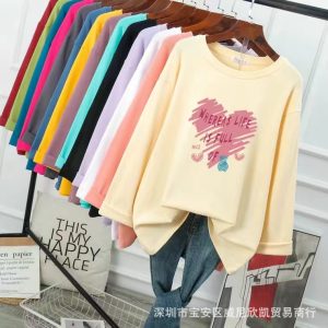 9.9 Free shipping one piece dropshipping autumn plus-size women's T-shirt long sleeve factory direct delivery foreign trade 1-5 yuan stall source
