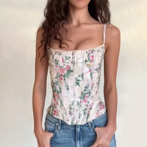YL25115 Amazon's new retro square neck printed tunic waist top women's European and American explosive fishbone lace vest