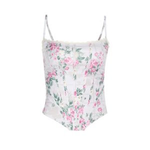 YL25115 Amazon's new retro square neck printed tunic waist top women's European and American explosive fishbone lace vest