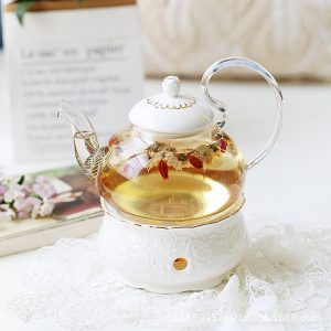 British light luxury flower teapot tea set candle heating base set pyrex afternoon camellia fruit teapot wholesale