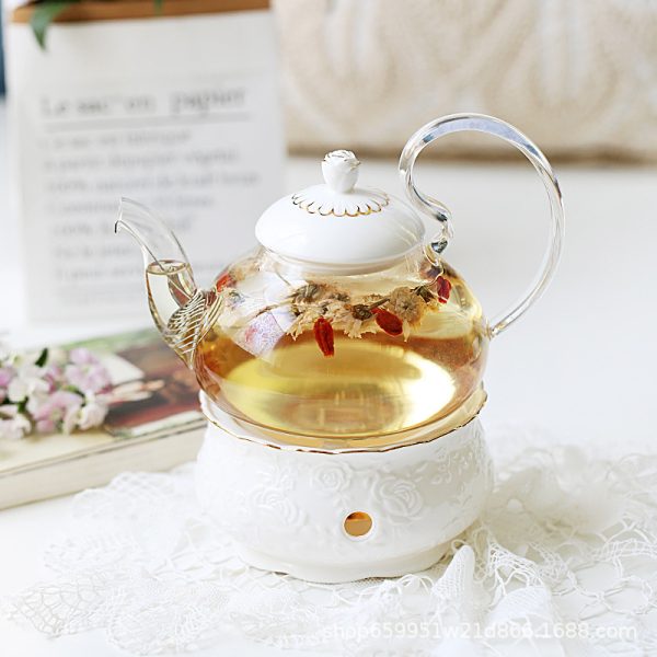 British light luxury flower teapot tea set candle heating base set pyrex afternoon camellia fruit teapot wholesale - Image 2