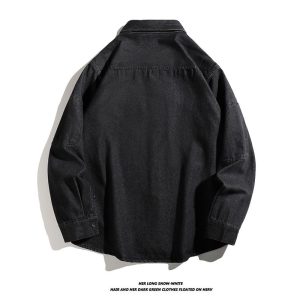 Spring and autumn washed workwear denim shirt jacket men's American trendy brand loose casual design lapel top