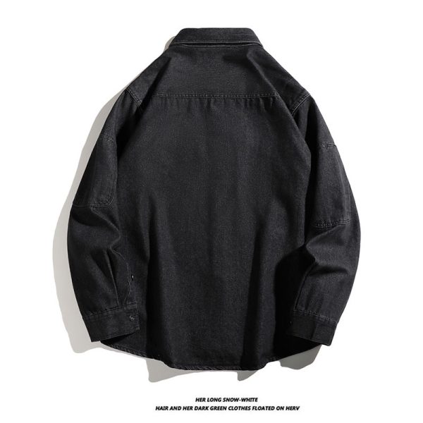 Spring and autumn washed workwear denim shirt jacket men's American trendy brand loose casual design lapel top - Image 4