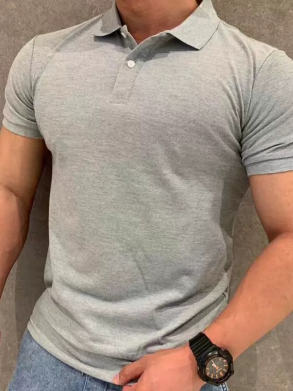European and American fitness coaches, ice silk cotton, solid color polo shirts, men's skinny stretch short-sleeved overalls, T-shirts, sports paul shirts - Image 5