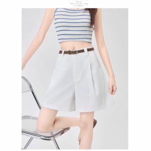 Real shot of cargo shorts, women's summer thin high-waisted wide-leg suit pants, A-line loose casual slimming cropped pants