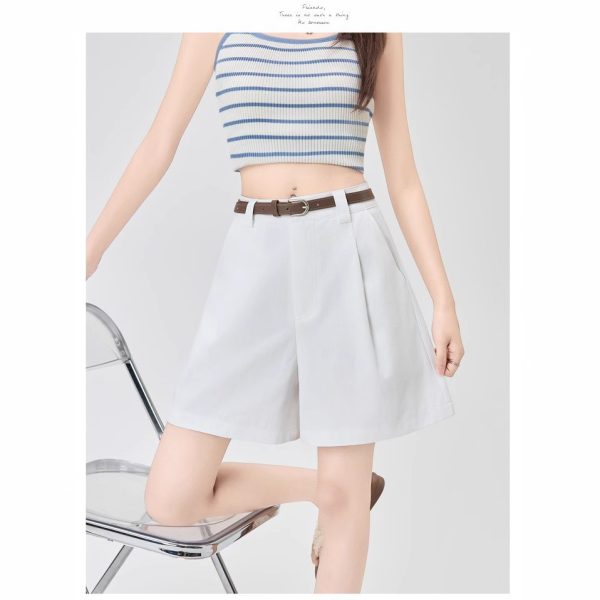 Real shot of cargo shorts, women's summer thin high-waisted wide-leg suit pants, A-line loose casual slimming cropped pants