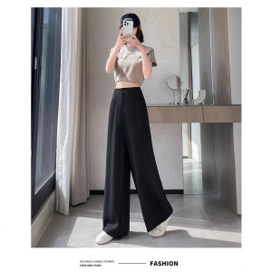 Summer new high-waisted linen ice silk wide-leg pants women's 2025 high-end loose straight-leg casual draped mop pants