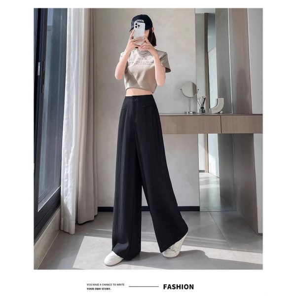 Summer new high-waisted linen ice silk wide-leg pants women's 2025 high-end loose straight-leg casual draped mop pants - Image 3