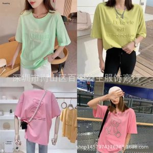 Summer new 3D laser steel stamped T-shirt women's loose large size hot diamond print short sleeve live broadcast exclusive supply