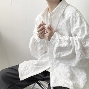 New dark light mature wind embossed pleated long sleeve shirt jacket men's Japanese vibe style abstinence jacket