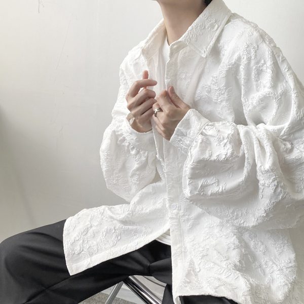 New dark light mature wind embossed pleated long sleeve shirt jacket men's Japanese vibe style abstinence jacket - Image 2
