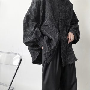 New dark light mature wind embossed pleated long sleeve shirt jacket men's Japanese vibe style abstinence jacket