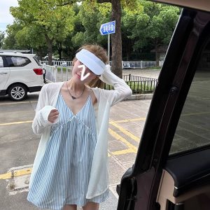 Korean sweet blue striped camisole women's summer wear seaside vibes with a sweet and spicy sexy sleeveless top