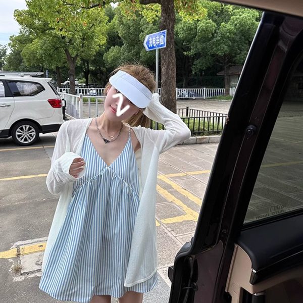 Korean sweet blue striped camisole women's summer wear seaside vibes with a sweet and spicy sexy sleeveless top - Image 3