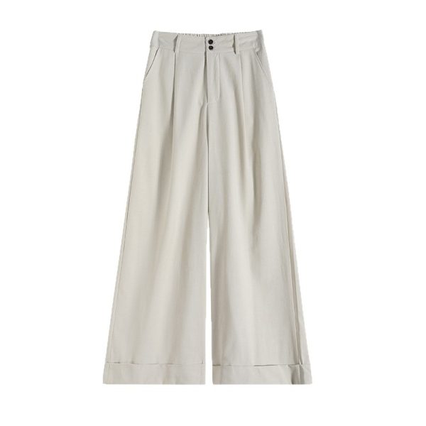 Real shot of yellow ice silk washed cotton wide-leg pants women's summer high-waisted drape straight loose cropped casual suit pants - Image 5