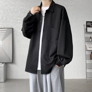 Corduroy shirt boys spring and autumn vintage American retro long sleeve shirt design sense Japanese casual jacket