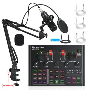 Cross-border foreign trade exclusively for V9 English live broadcast sound card complete set of equipment for mobile phones, computers, Tiktok podcasts