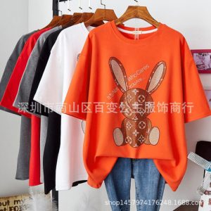 Summer new 3D laser steel stamped T-shirt women's loose large size hot diamond print short sleeve live broadcast exclusive supply