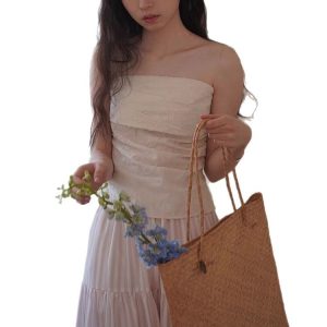 One ment VI 6-in-1 summer retro pattern resort style detachable suspender asymmetric bandeau top for women