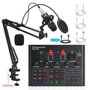 Cross-border foreign trade exclusively for V9 English live broadcast sound card complete set of equipment for mobile phones, computers, Tiktok podcasts