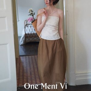 One ment VI 6-in-1 summer retro pattern resort style detachable suspender asymmetric bandeau top for women