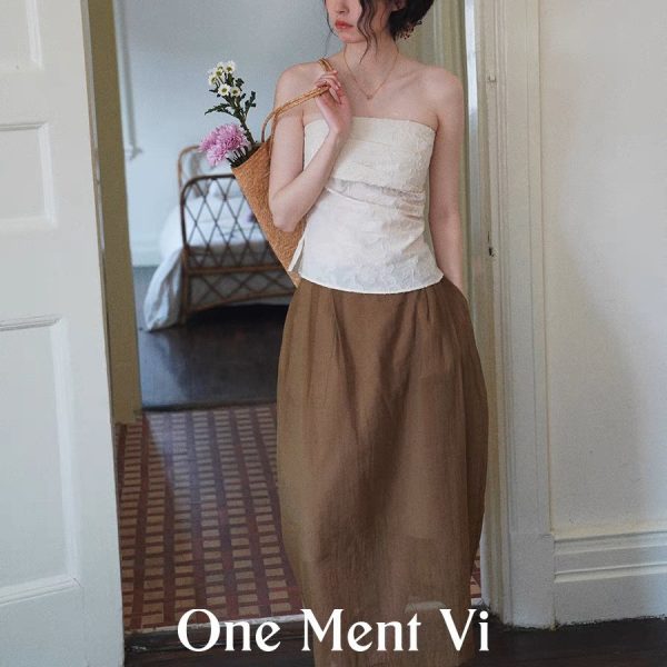 One ment VI 6-in-1 summer retro pattern resort style detachable suspender asymmetric bandeau top for women - Image 4