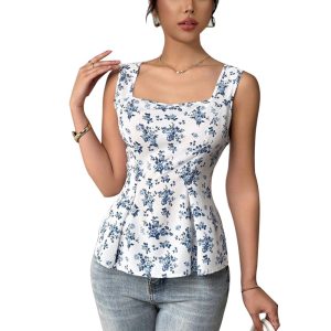 Cross-border Amazon ebay foreign trade 2025 summer European and American vacation style floral small vest suspender top lace-up women