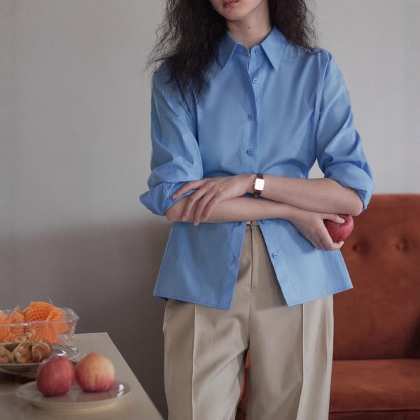 60 counts organic cotton waist two wear three-open body three-dimensional cut office siren style shirt top woman - Image 4