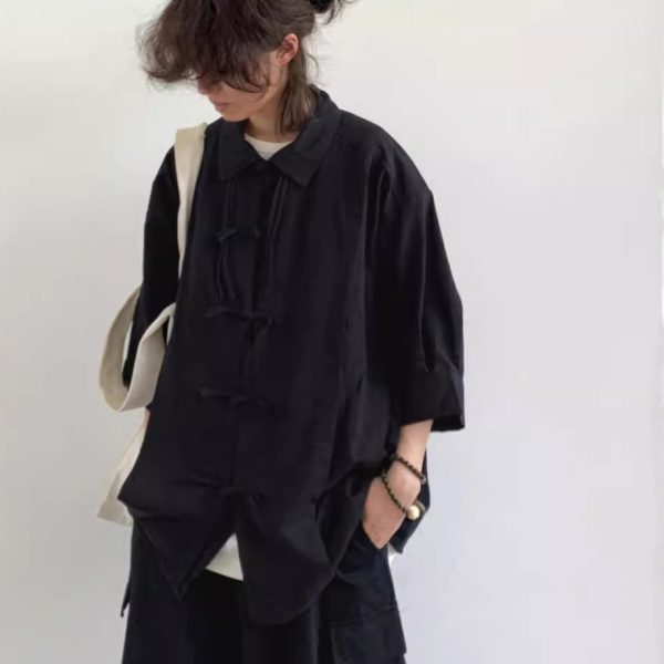 The summer model is worn with a national trendy new Chinese Hong Kong style youth shirt, a unisex couple, and a fashionable niche Tang jacket - Image 4