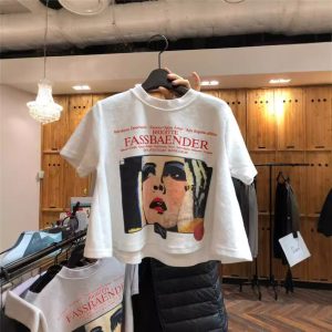 Short Sleeve T-Shirt Women's Summer 2025 New Short Loose White Cartoon Print Student Top Plus Size Women's Fashion Trend