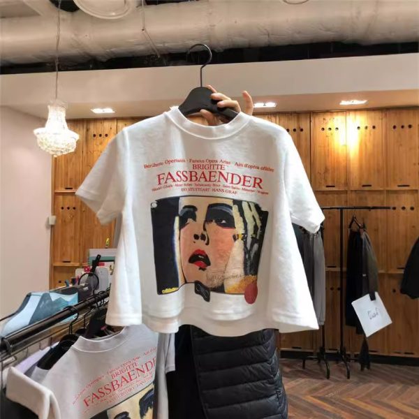 Short Sleeve T-Shirt Women's Summer 2025 New Short Loose White Cartoon Print Student Top Plus Size Women's Fashion Trend