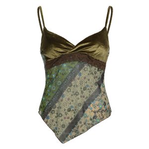 Amazon foreign trade retro forest print irregular suspender European and American V-neck lace edge design mid-length vest