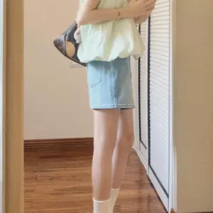 American high street light denim shorts women's summer thin 2025 new high-waisted loose A-line wide-leg hot pants