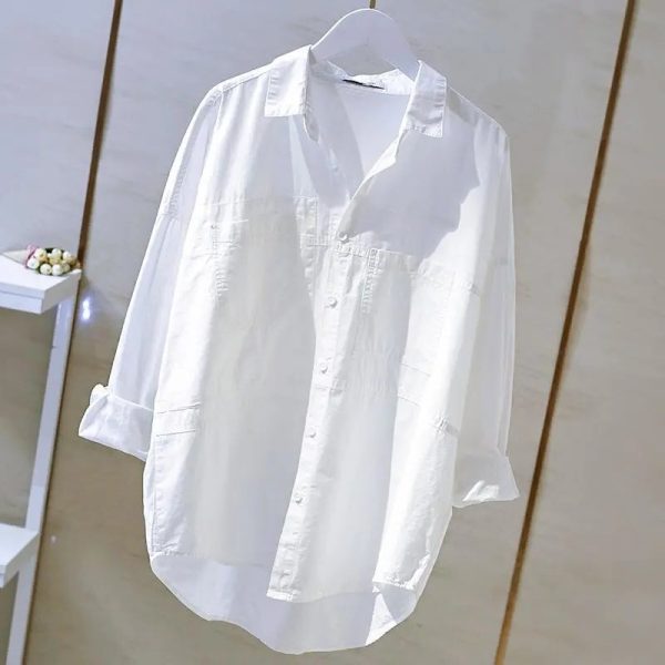 2022 pring Autumn Tops Office Loose Casual Lapel Shirt Tops - Image 2