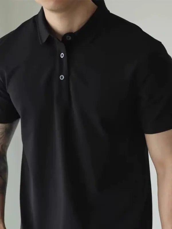 Men's solid color sports t-shirt, fitness trainer, short sleeve polo shirt, tight stretch running training, fitness quick-drying suit - Image 3