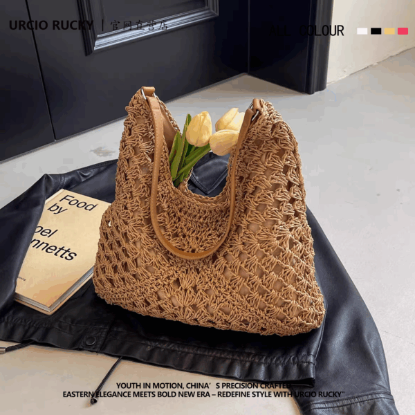 URCIO RUCKY Brand Straw Bag Bag Women's 2025 New Large Capacity Versatile Summer Resort Tote Bag - Image 5