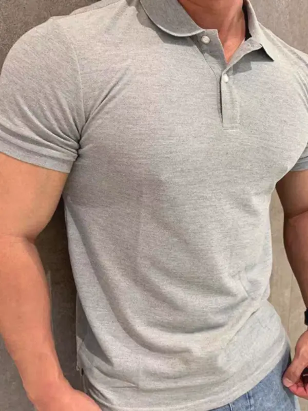 European and American fitness coaches, ice silk cotton, solid color polo shirts, men's skinny stretch short-sleeved overalls, T-shirts, sports paul shirts