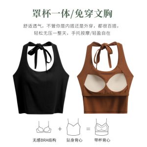 Halterneck camisoles, women's belts, chest pads, short summer wear, retro Hong Kong-style beautiful back underwear, red base top