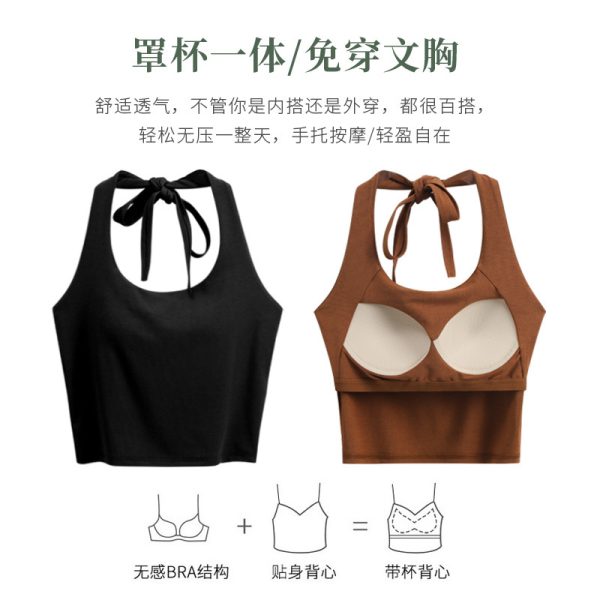 Halterneck camisoles, women's belts, chest pads, short summer wear, retro Hong Kong-style beautiful back underwear, red base top - Image 3