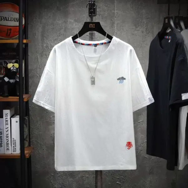 Embroidered cotton and linen short sleeve t-shirt Chinese style men's summer thin loose large size clothes cotton linen half sleeve shirt - Image 2